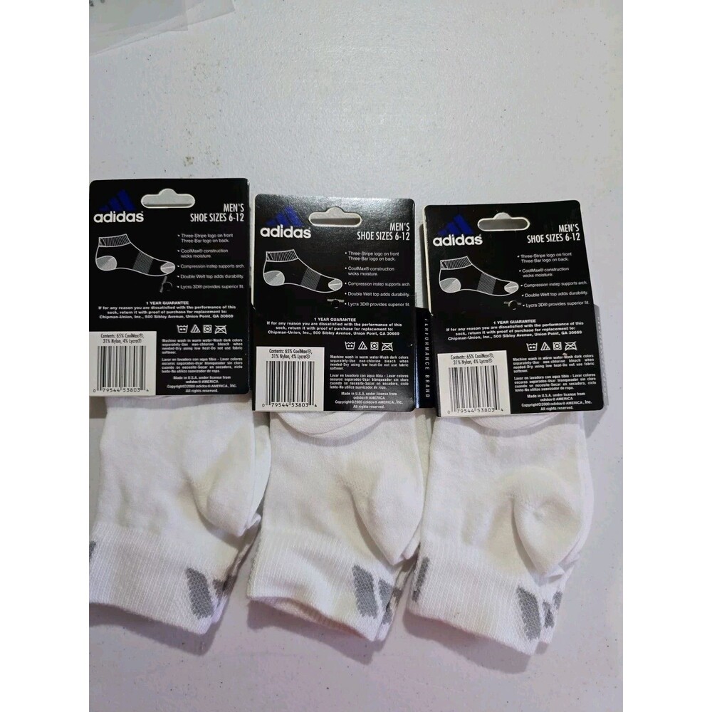 Vintage Adidas 3 Pair Men’s Quarter Socks 10-13 White Made In USA NOS Classics - Picture 3 of 4